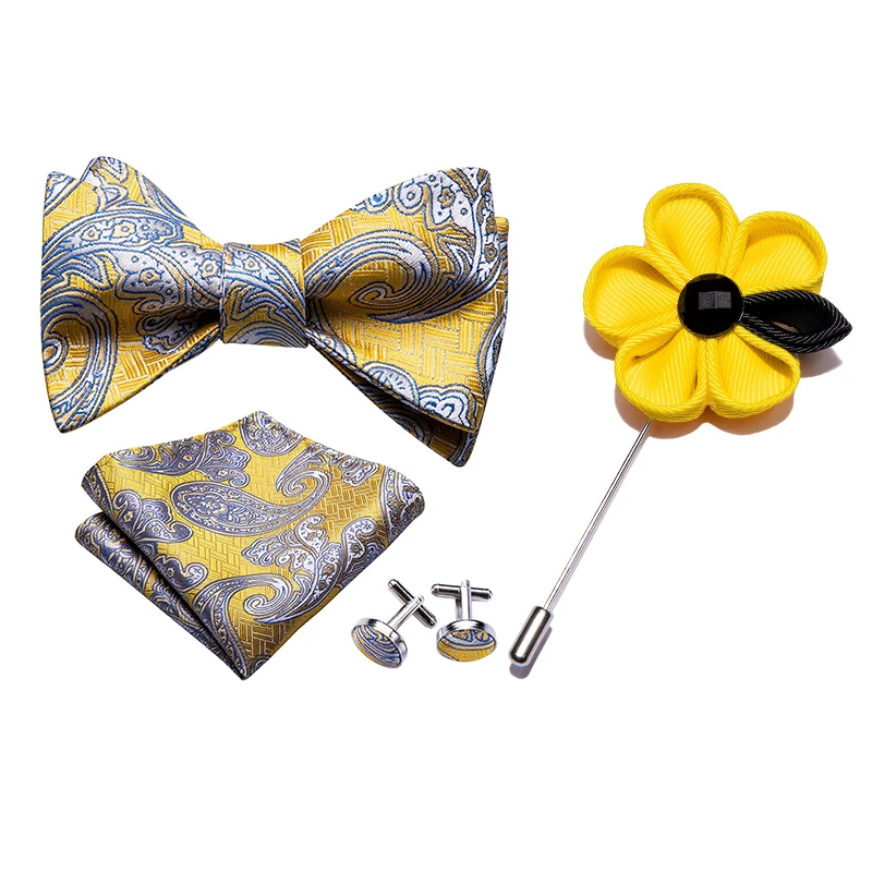 Желтый галстук-бабочка для мужчин самозавязывающийся бант набор из шелкового