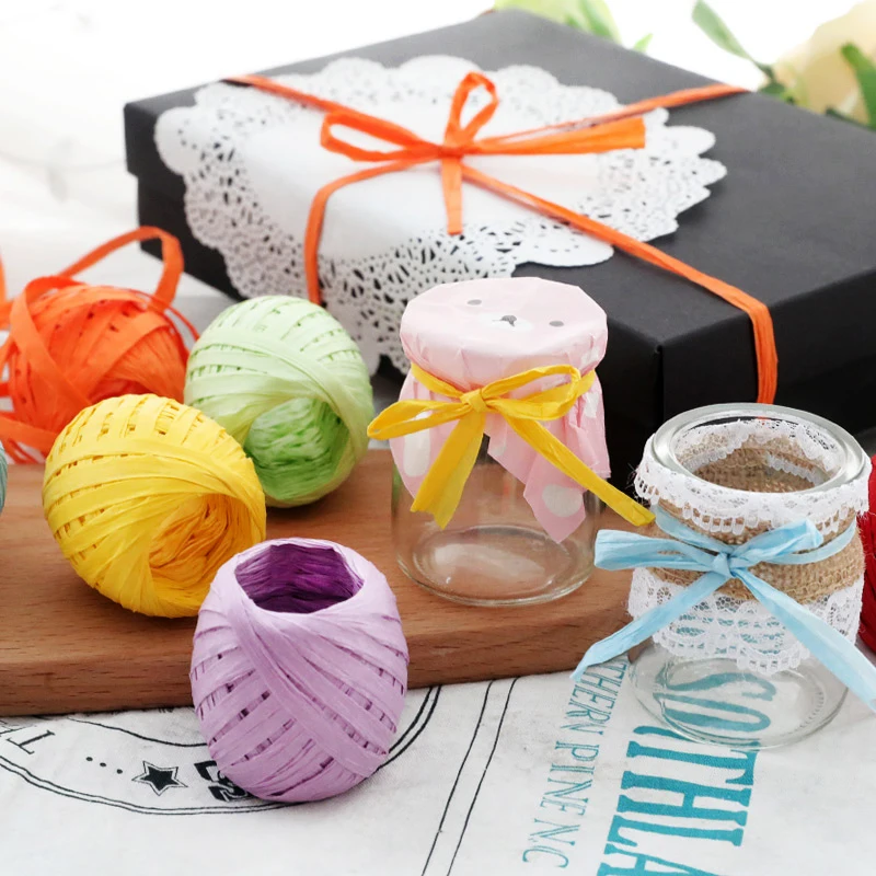 20M Cake Cookie Raffia Ribbon Roll Paper Rope Straw Ball Gift Wrapping Party Favors Packaging Twine Ribbon Christmas Decoration