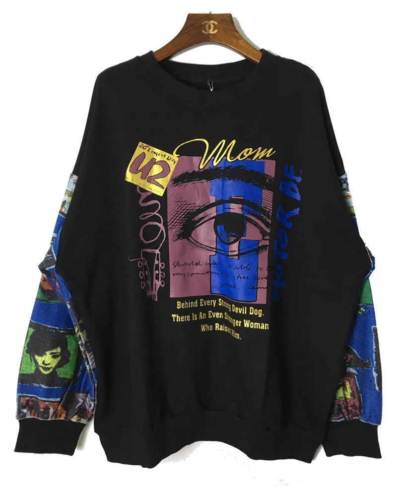 Vefadisa Autumn Woman Cotton Patchwork Printed Coat Full Sleeve O-Neck Casual Pullover Regular Length 2019 QYF079 | Женская одежда