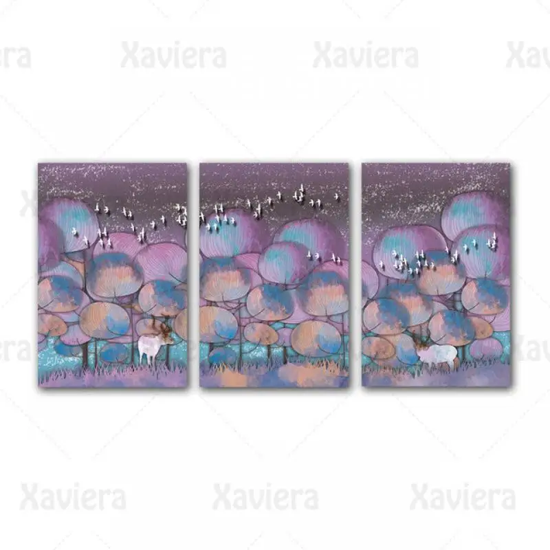 

Abstract Decor Poster and Print Purple Forest Round Trees Canvas Painting Modern Home Decor Living Room Bedroom Wall Art Unframe
