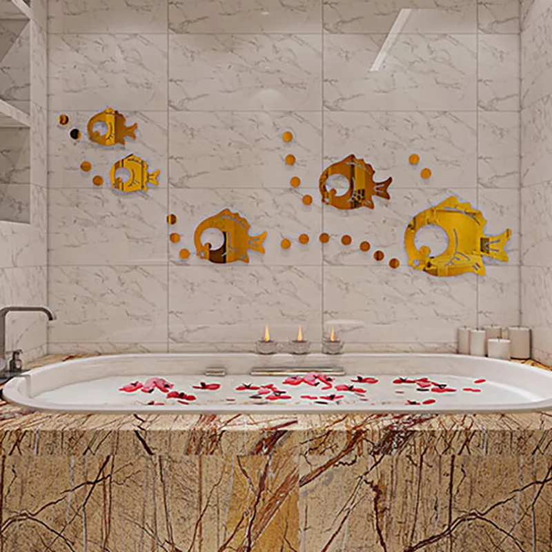 Акриловые зеркальные настенные Стикеры с пузырьковой рыбкой для детской комнаты