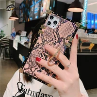 vintage snake skin case for iphone 11pro max luxury brand square cover for iphone 7 8 6plus x xr xs max with finger ring holder