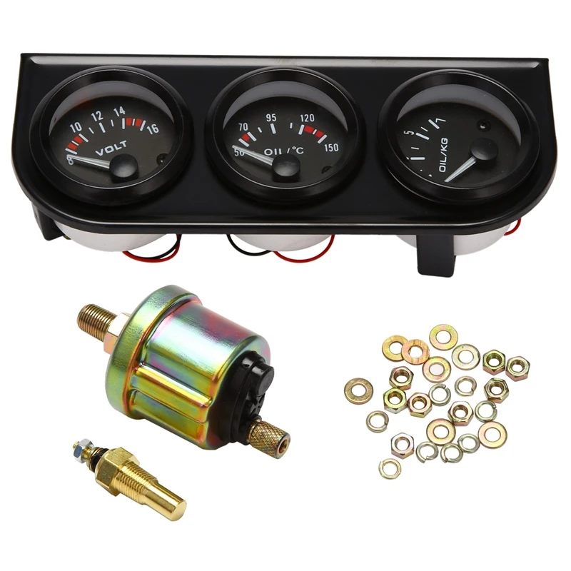 

52mm Electrial Meter Triple Kit Volt Gauge + Oil Temp Gauge + Oil Pressure Gauge 3 In1 NPT1/8 Sensor Gauge Meter