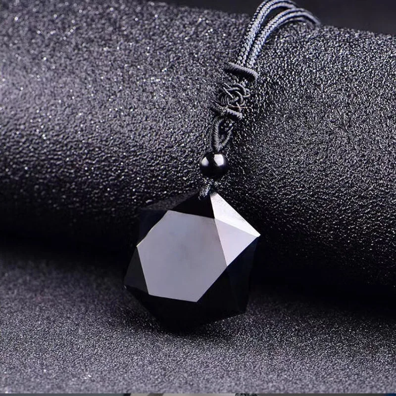 

JESSIC Hexagonal Obsidian Necklace Six Stars Lucky Amulet Love Natural Stone Pendant Necklace For Women