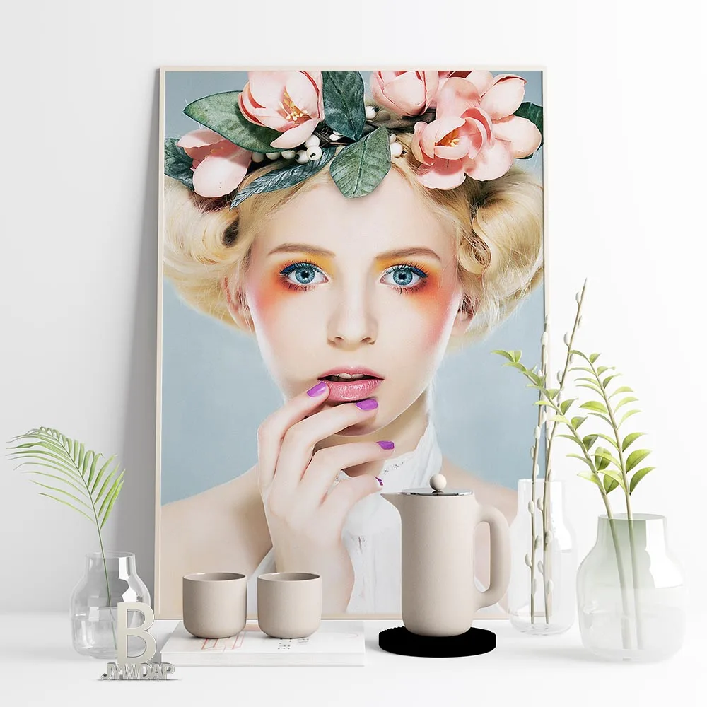 

Make Up Women Nordic Canvas Painting Poster Wall Art Colorful Picture Green Plant Flower Poster Living Room Modern Home Decor