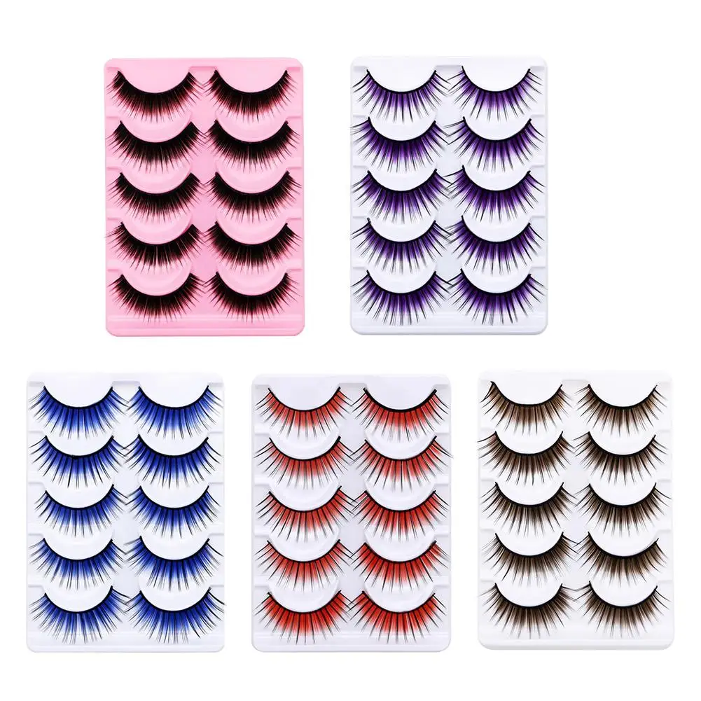 

5Pairs Colorful Long Thick Fake Eye Lash Makeup Stage Party Eyelash Extension Mink Lashes Fluffy False Eyelashes Natural Eyelash