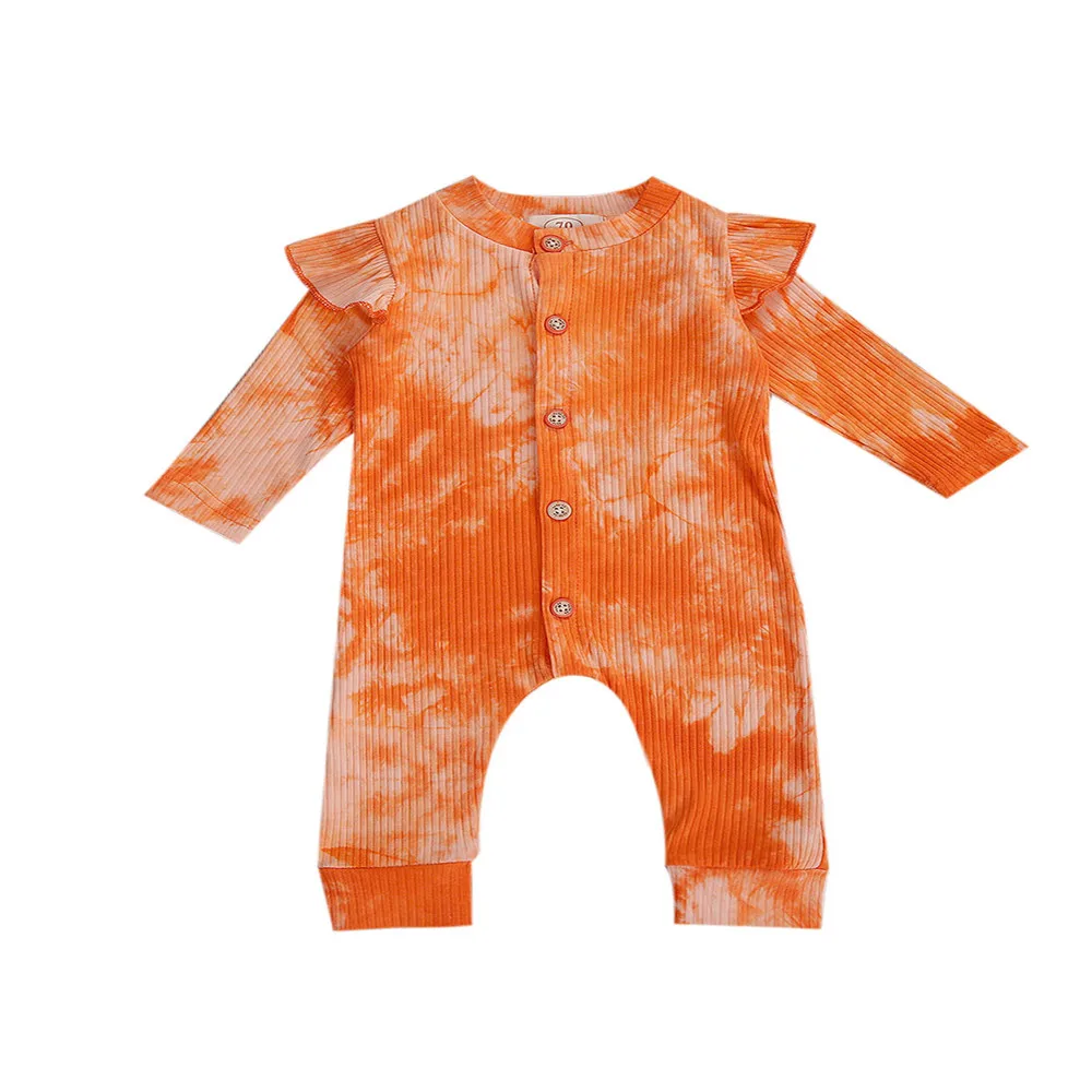 

0-18M Newborn infant Autumn Romper Baby Girls Long Sleeve Tie-dye Knitted Jumpsuit Spring Single-breasted Long One Piece