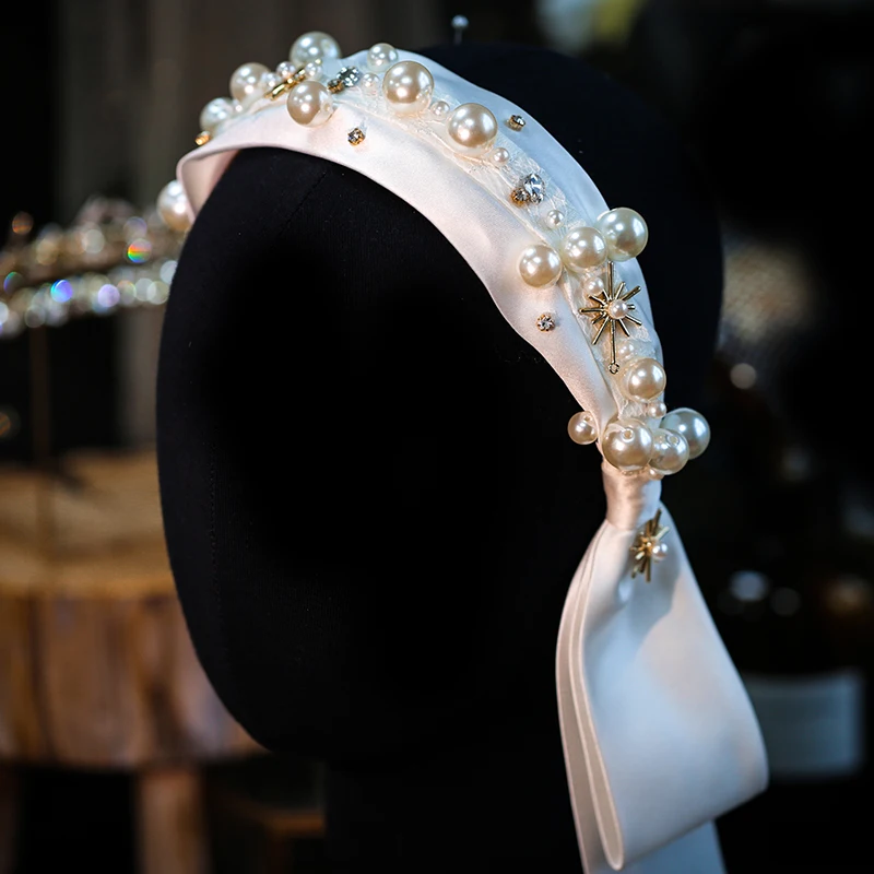

Атласные повязки для волос для невесты, белое свадебное украшение на голову, тиара принцессы, свадебные аксессуары для волос