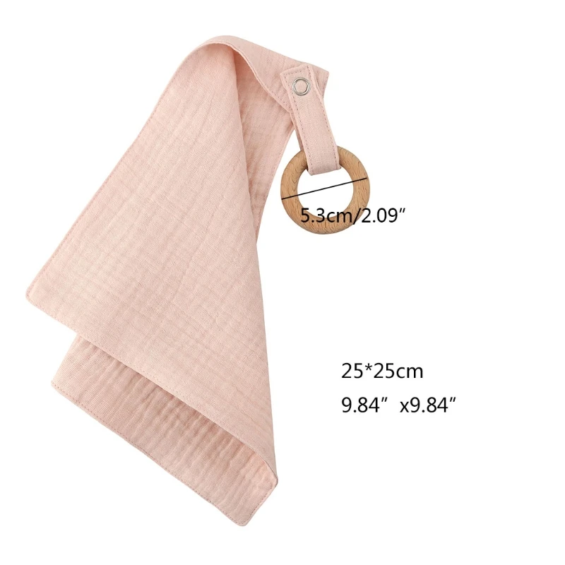 

Baby Bibs Cotton With Wooden Teether Newborn Snap Button Soft Towel Burp Cloths