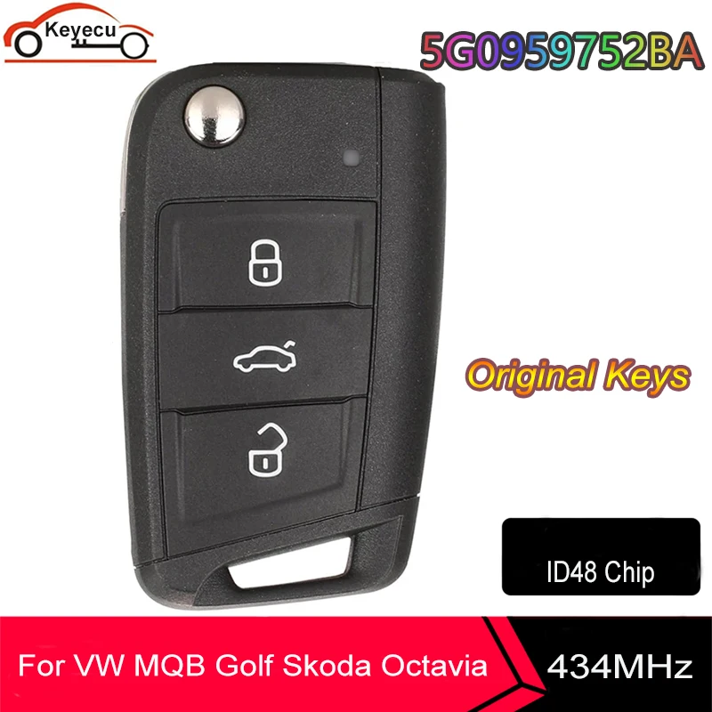 

KEYECU OEM for Volkswagen MQB Golf for Skoda Octavia A7 Remote Key Fob 5G0959753BA 5G0959752BA / 5G0 959 752BA 434MHz ID48 HU66