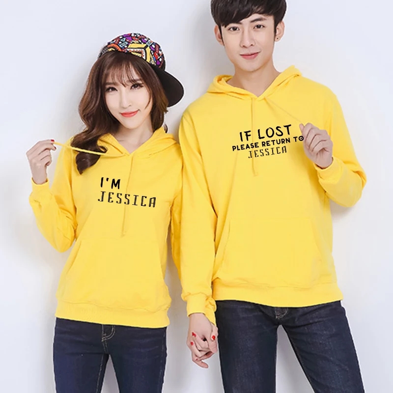 

If Lost Please Return To JESSICA Letter Print Sweatshirts Women Matching Couple Pullovers Casual Oversize Cotton Mens Hoodies