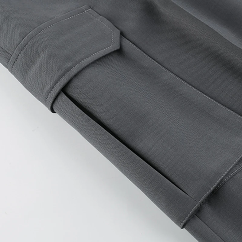 

VGH Casual Gray Two Piece Set For Women Notched Short Sleeve Blazers High Waist Loose Cargo Pants Solid Sets Female 2021 Fashion