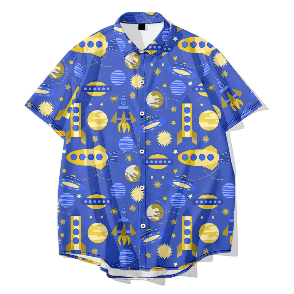 

Male Casual Blue Printed Beach Shirts Men Hawaiian Shirt Short Sleeve Clothing Asian Plus Size XXS-6XL