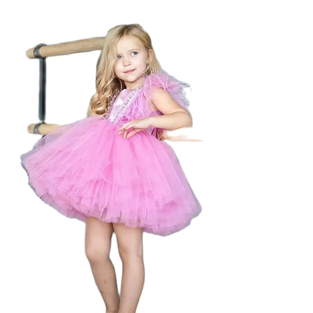 

Puffy Feathers Ball Gown Princess Dress Beading Girl Birthday Dress Christmas Party Dress vestido de festa de casamento