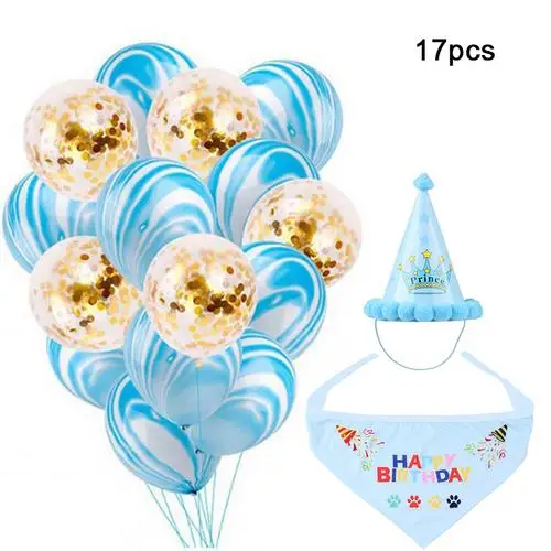 Balloon set blue Шляпка для питомца собаки кошки на день рождения с фольгированным воздушным шаром кошка следы воздушный шар с днем рождения баннер шляпа День рождения набор украшения для вечерние - Цвет: Balloon set blue