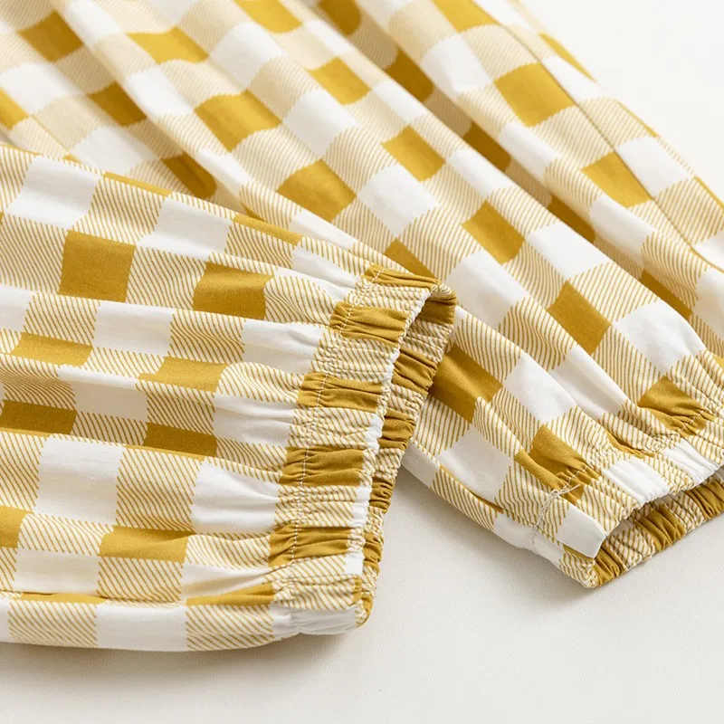Pijamas de maternidad para mujeres embarazadas, ropa de dormir suelta de Color s&oacute;lido, Top + Pantalones a cuadros, conjunto de 2 piezas para el hogar, primavera y oto&ntilde;o, 2021-4