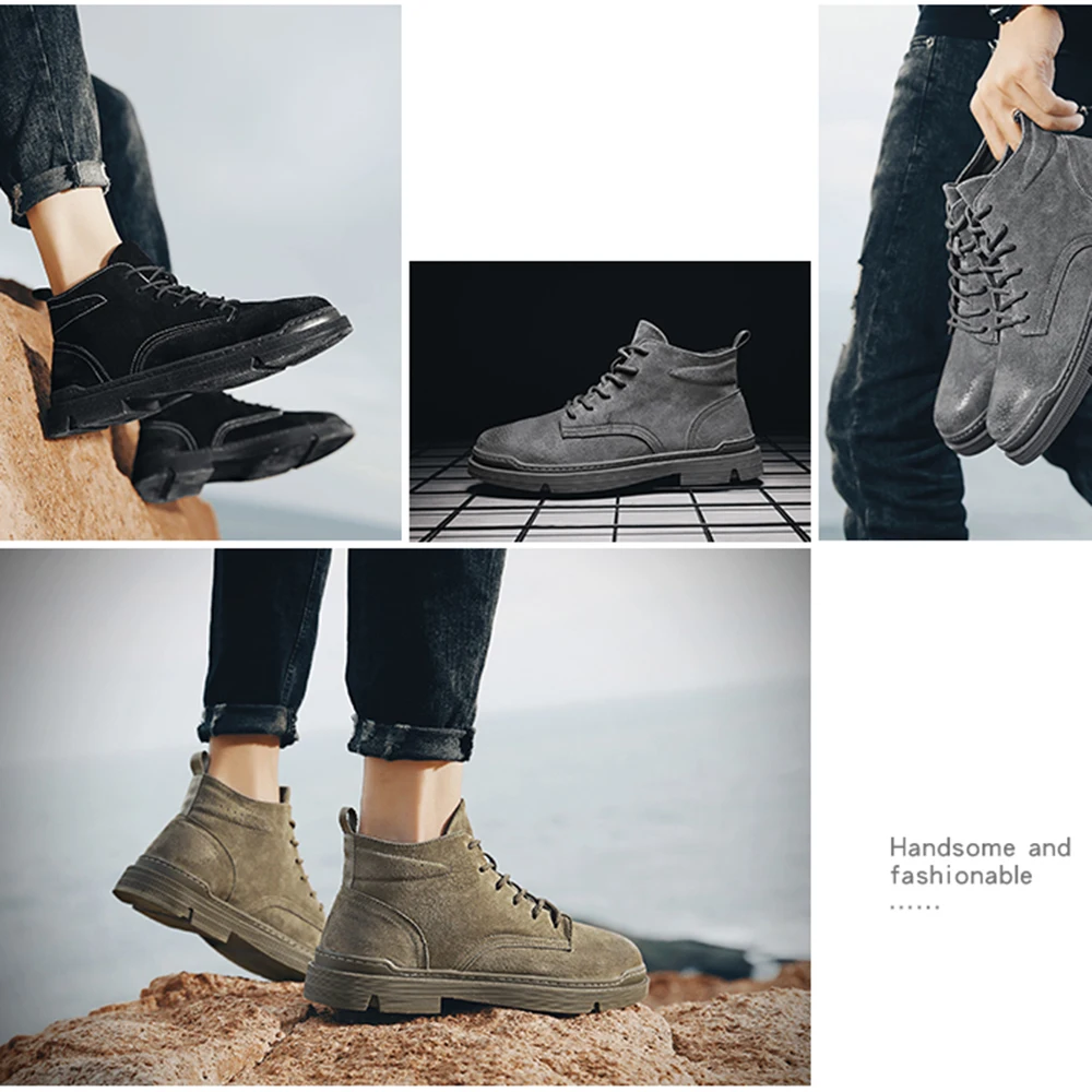 

Winter Men Ankle Boots High Quality Rubber Male Boots Autumn Leather Men Shoes Casual Shoes heels New Fashion man shoes