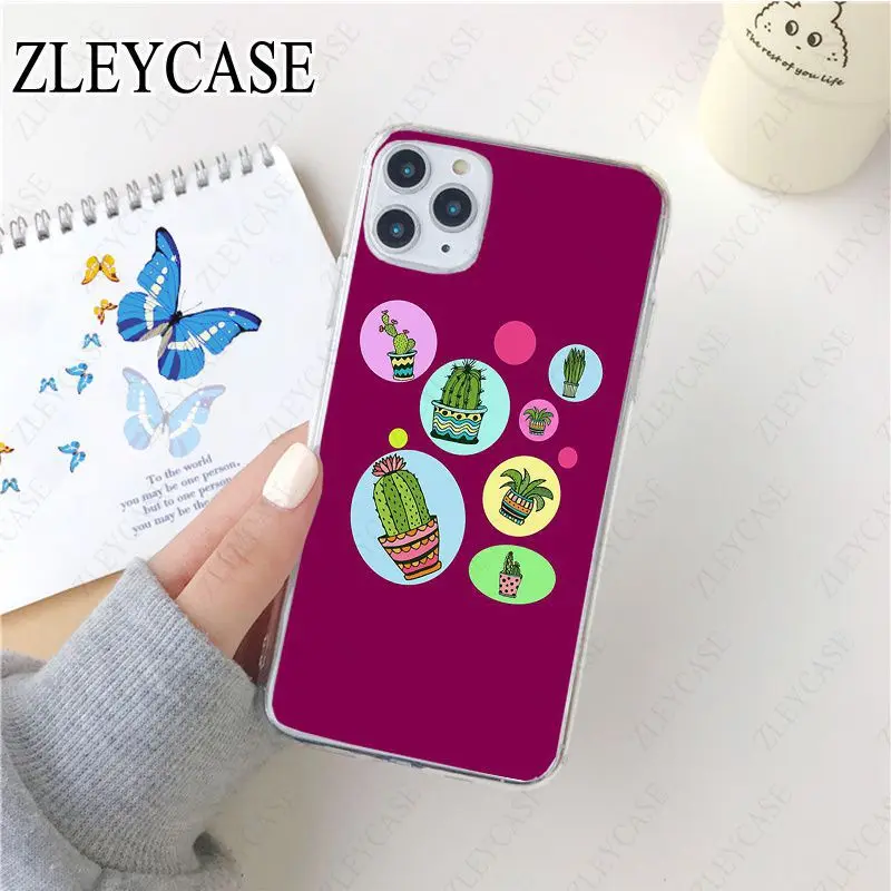 Прозрачный мягкий силиконовый чехол С КАКТУСОМ для iphone 11 11pro max 5s SE 2020 6S plus 7 8plus x xs xr
