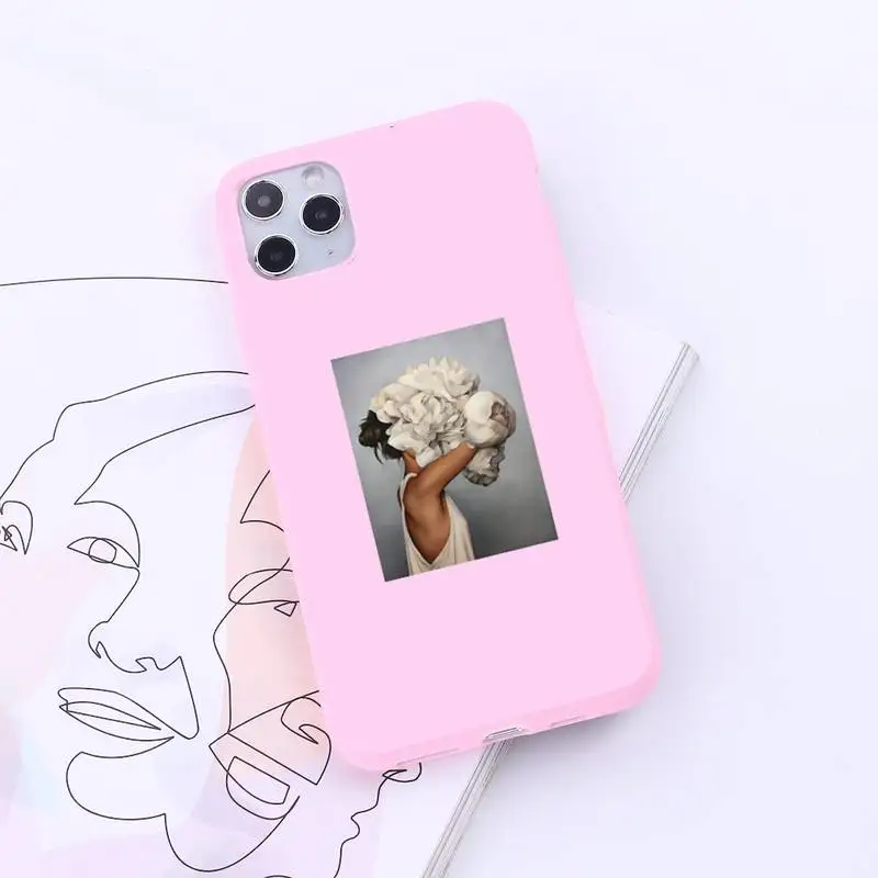 

flowers women design fashion painting luxury Phone Case cover Candy Color for iPhone 6 7 8 11 12 s mini pro X XS XR MAX Plus