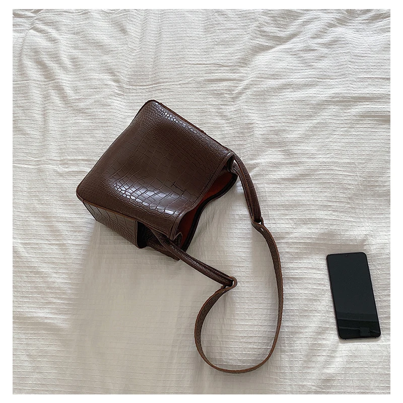 

LIKETHIS Winter Fashion Women Bucket Bags Ladies Work Daily Shoulder Handbag Pu Leather Crocodile Casual Tote Bag 2021 Sac Femme
