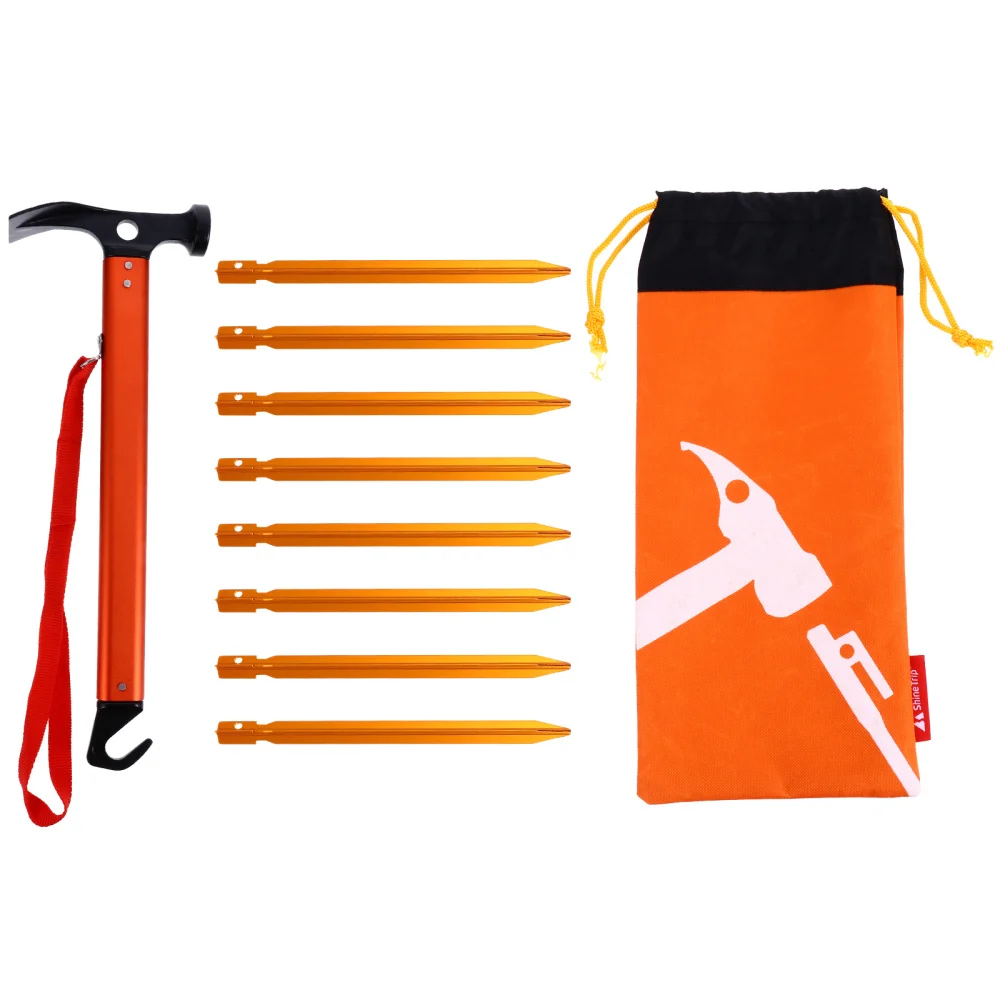 

1 Set/12PCS Outdoor Tent Ground Nails Camping Triangular Nails Hammer (Orange)