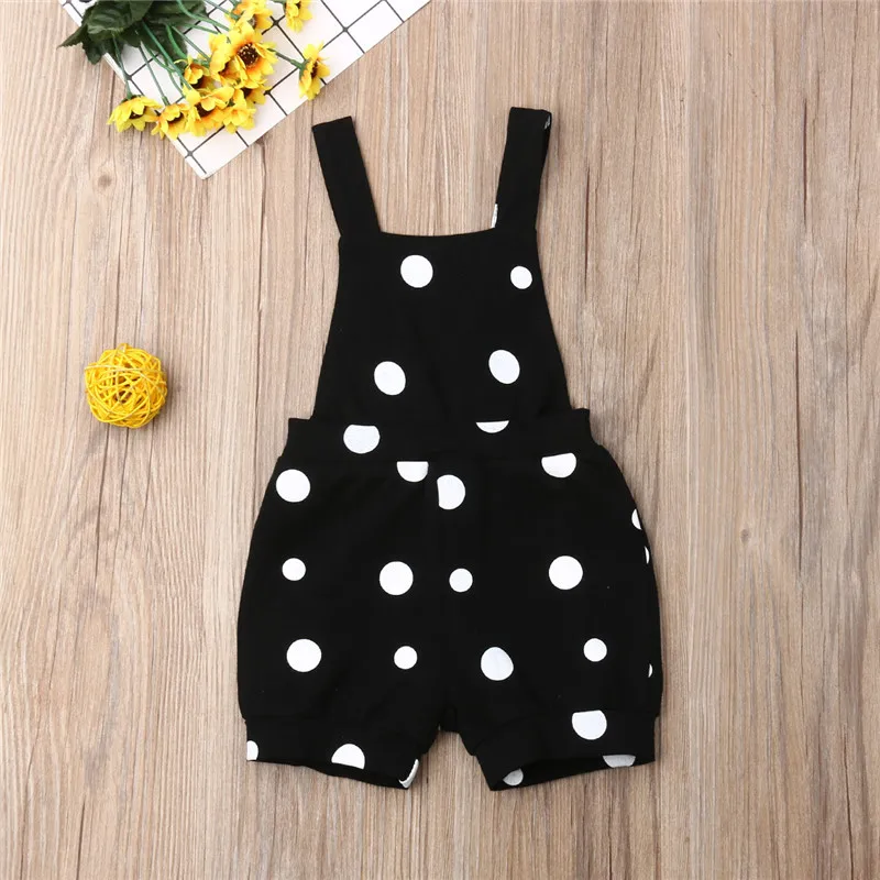 Летняя хлопковая одежда без рукавов в черный горошек для новорожденных и