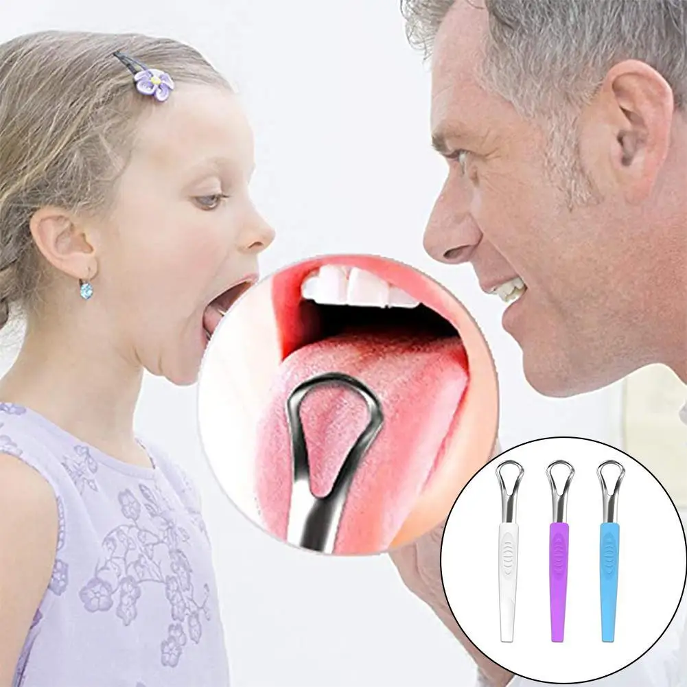 

Portable Steel Tongue Cleaner Tongue Scraper Reusable Oral Mouth Brush travel Non-slip handle