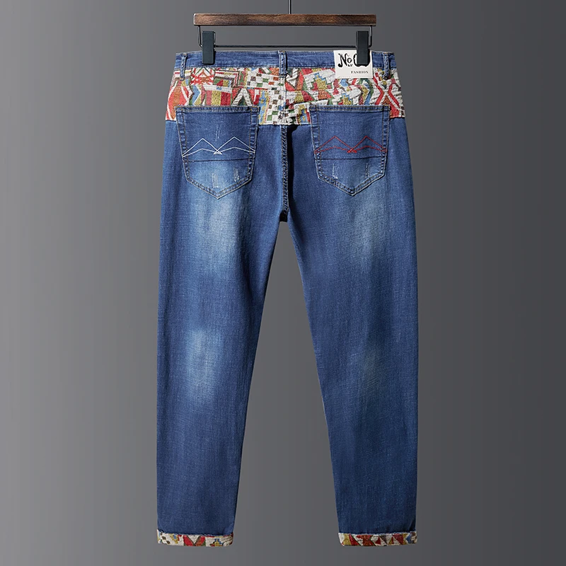 Джинсы мужские большого размера модные повседневные брюки из денима стрейч