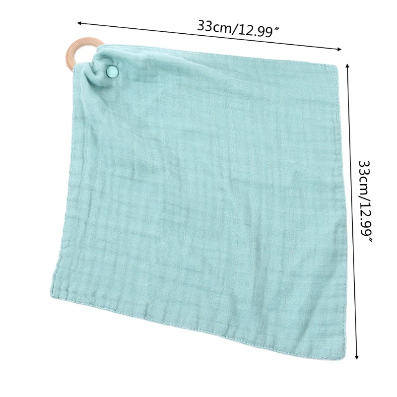 

2021 New Baby Soother Appease Towel Bib with Wood Teether Ring Solid Bandana Burp Cloth