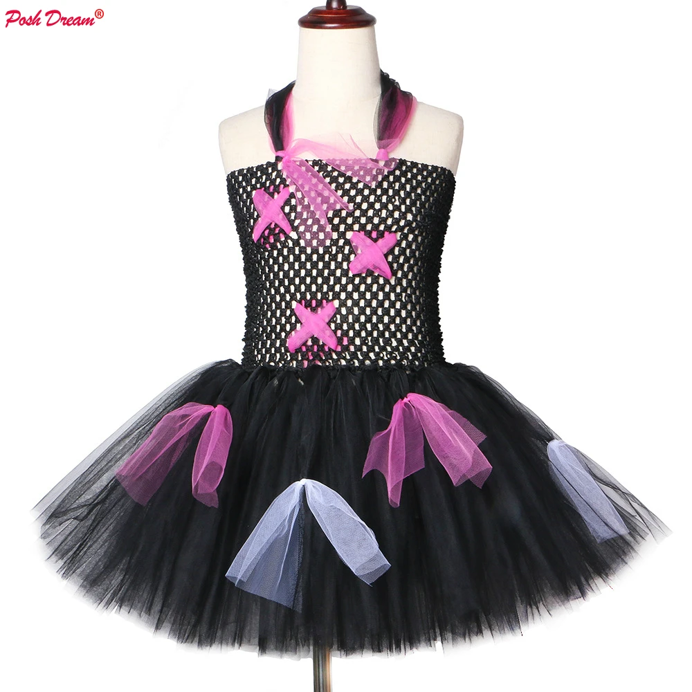 POSH DREAM Vampire Zombie Kids Girl Dresses Handmade Halloween for Children Black Hot Pink Tulle Girls Tutu | Детская одежда и