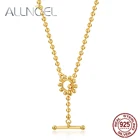 Женское Ожерелье ALLNOEL Vogue, позолоченное ожерелье из стерлингового серебра 925 пробы с круглой пряжкой, ожерелье из шариков длиной 450 мм