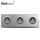 Wallpad L6 тройной 3 Gang Schuko EU Plug Мощность розетка со штифтовым соединением, с серый закаленное Стекло Панель 258*86 мм