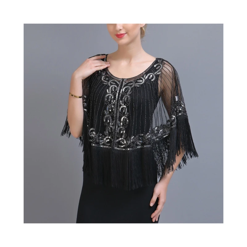 Женская плотная шаль из сетчатой пряжи с кисточками на подоле для латинских