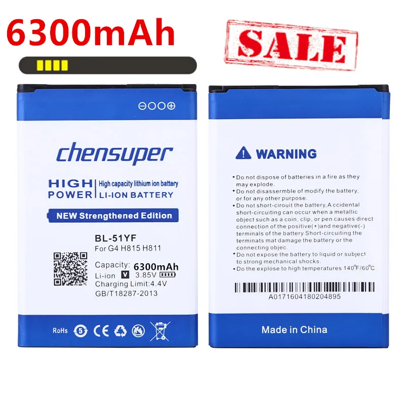 

chensuper NEW 6300mAh BL-51YF BL-51YH Battery for LG G4 H810 VS999 V32 VS986 LS991 F500 F500S F500K F500L H815 H81 H818 H819