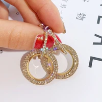 s312 fashion jewelry circle rhinstone dangle earrings ring interlocking earrings