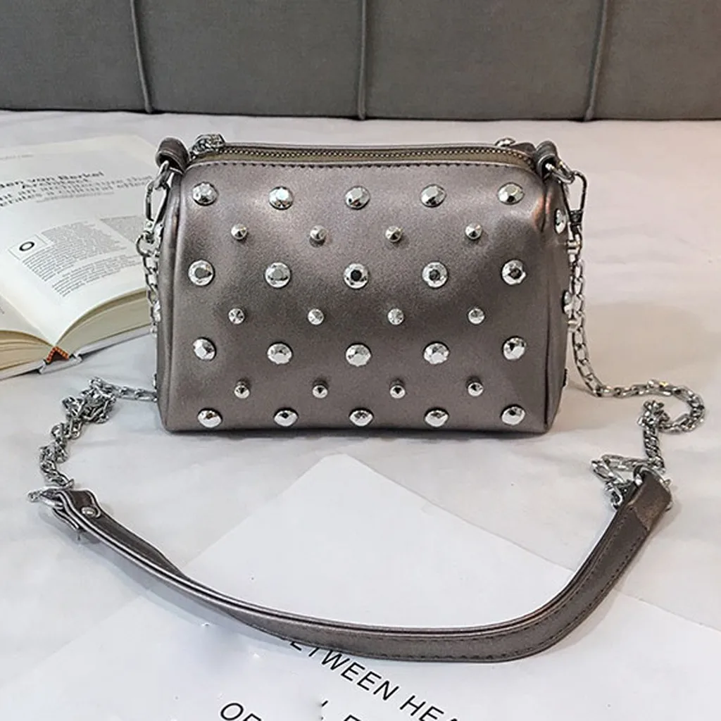 

#H15 Fashion Women's Handbag Solid Color Large Capacity Leather Shoulder Bag Rivet Chains Messenger Crossobdy Bags For Women Sac