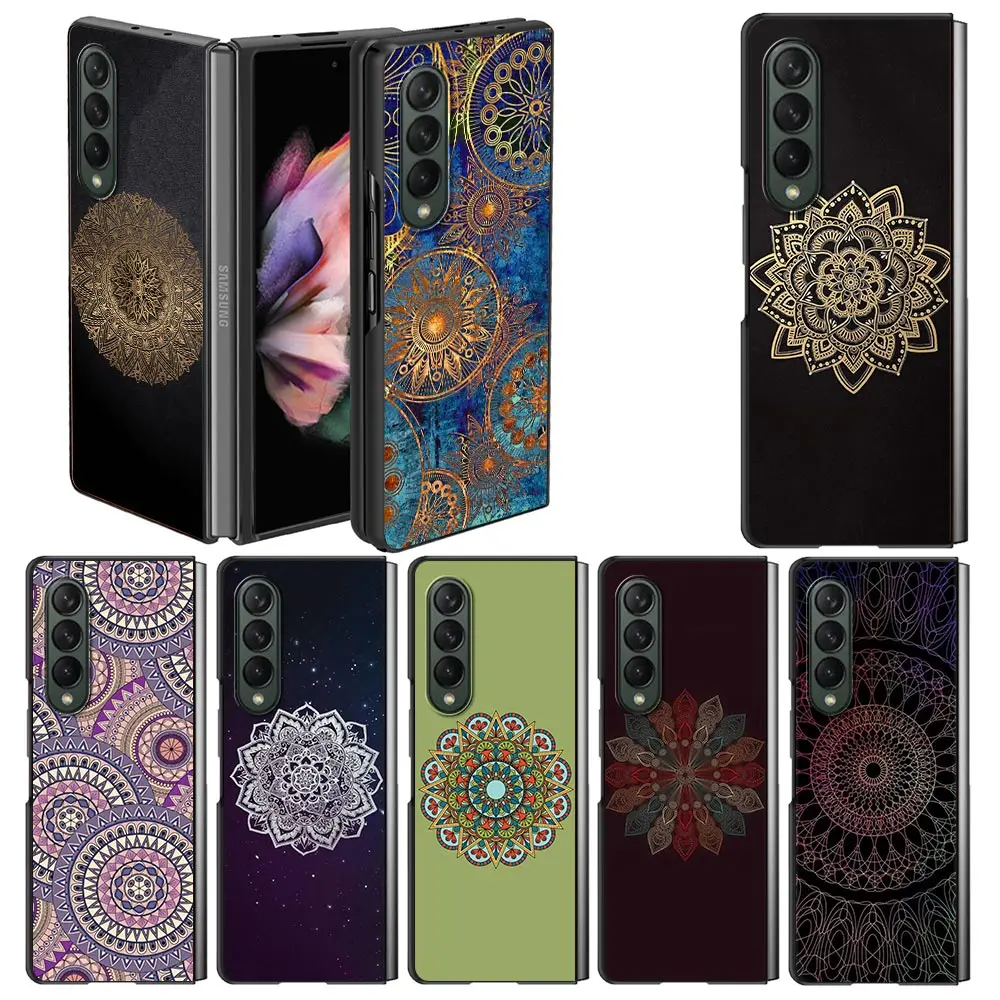 

Case For Samsung Galaxy Z Fold 3 Black Hard Phone Cover Z Fold3 5G Shockproof Bumper ZFold 3 Shell Fundas Mandala Flower Coque