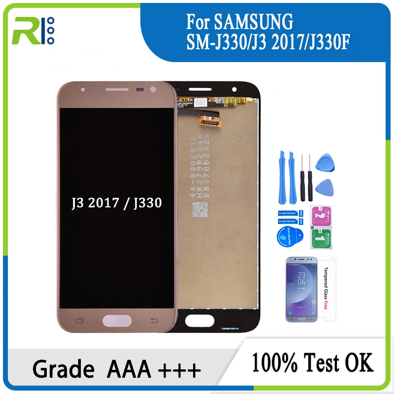 

Дисплейный модуль (дисплей + сенсор) для Samsung Galaxy J3/J330, цвет рамки голубой/черный/золотой/без рамки, в наборе защитное стекло + инструмент