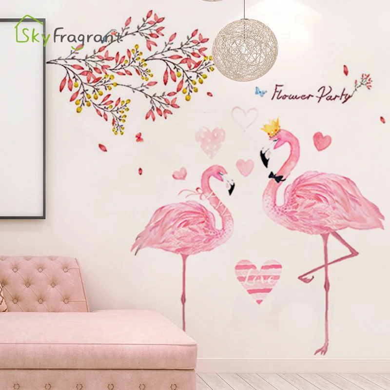 Творческий Фламинго цветок наклейки на стену для гостиной комнаты задний фон