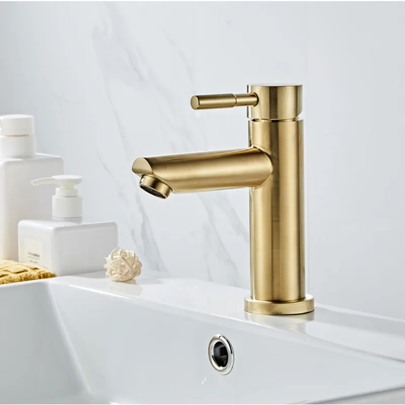 

Black Basin Faucets 304 Stainless Steel Single Handle Brushed Gold Bathroom Faucet Deck Mounted Crane Sink Mixer Taps Torneira