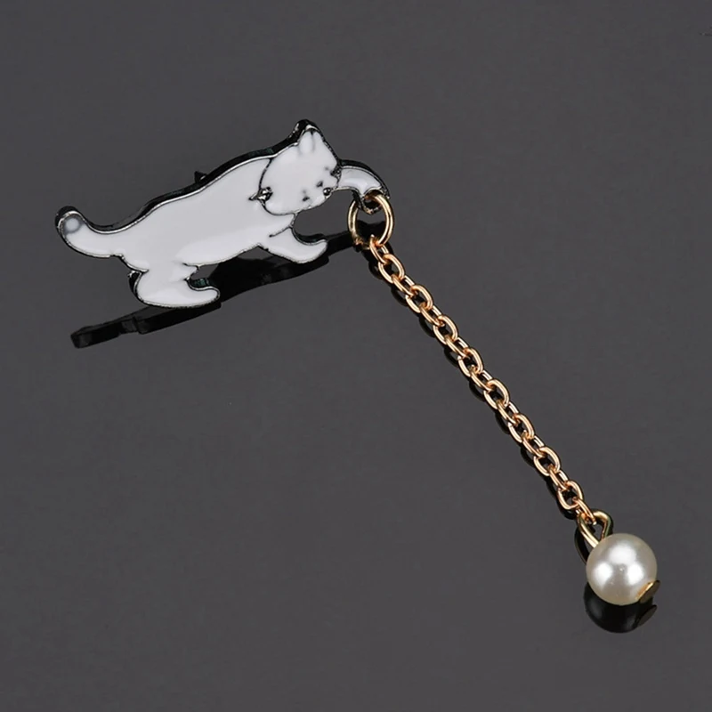 Сплав милый маленький белый имитация жемчуга кошка брошь шпильки шикарные