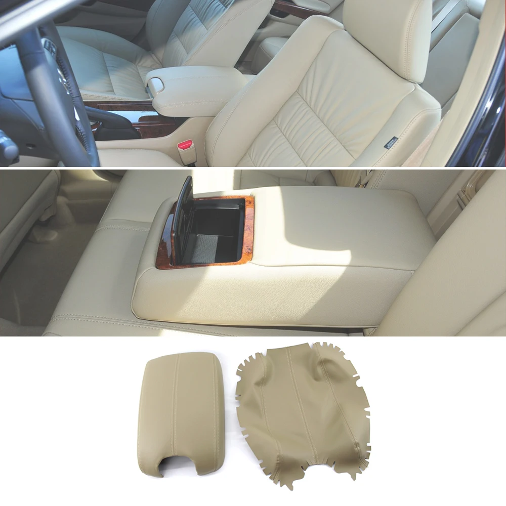 

Кожаный подлокотник, Крышка центральной консоли автомобиля, подкладка для Honda Accord 2008-2012, бежевая крышка подлокотника, кожаные автомобильные...