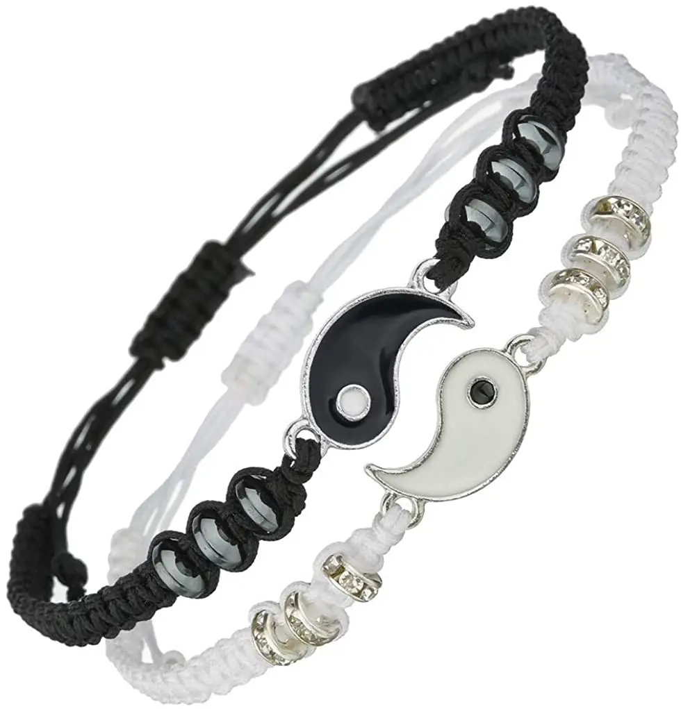 

Tai Chi Yin Yang Couple Bracelets Alloy Pendant Adjustable Braid Chain Bracelet Necklace Matching Lover Bracelets Necklaces