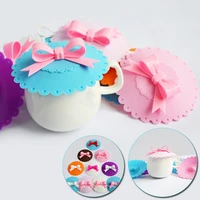 bowknot silicone cup lid reusable cute drinking cup lid bowl lid glass sealing ring heat resistant leak proof lid