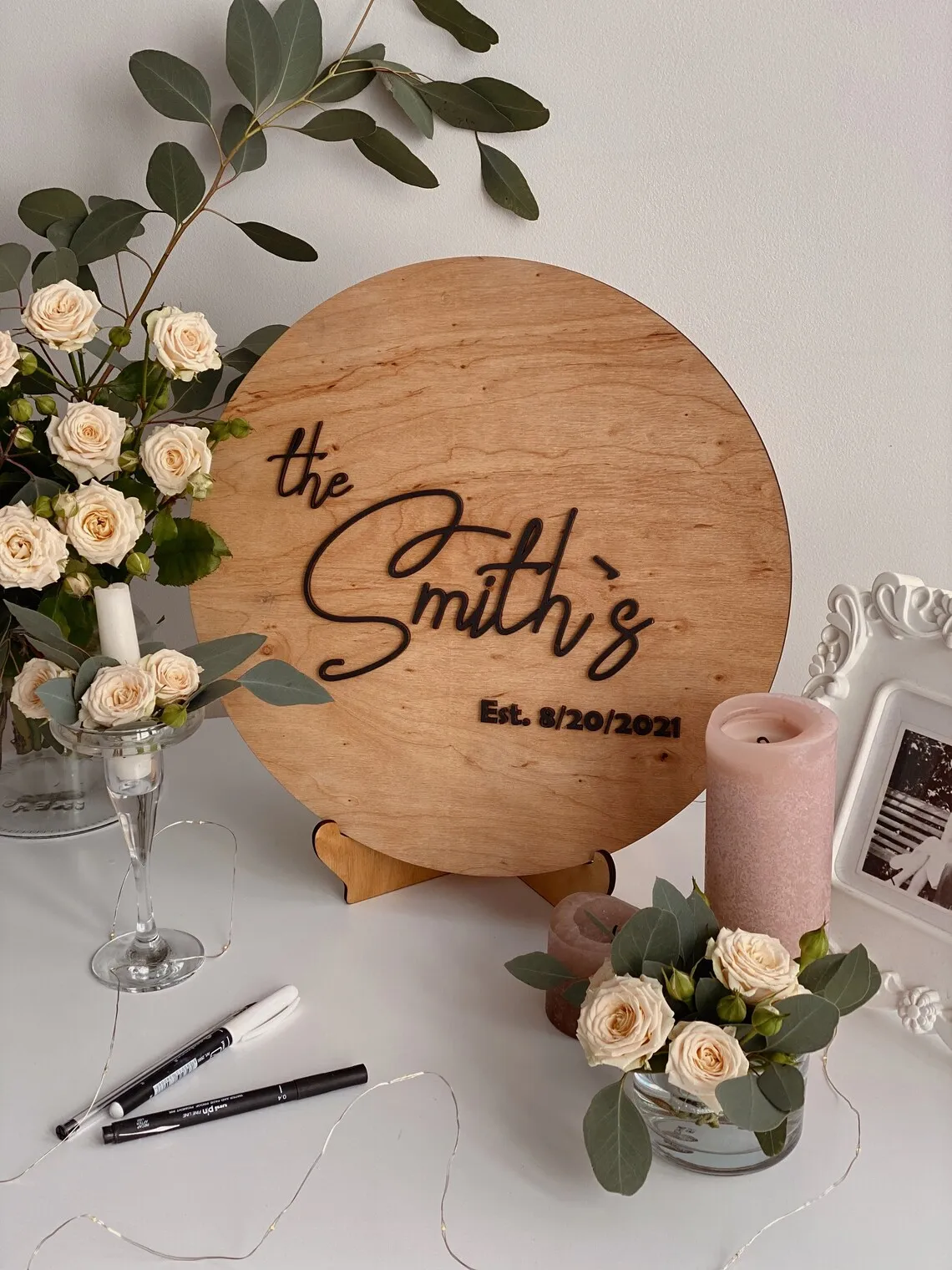 

Wedding Welcome Sign Alternative,Round Wedding Guest Book,Simple Wedding Decor,Custom Last Name Sign,Colorful Reception Sign