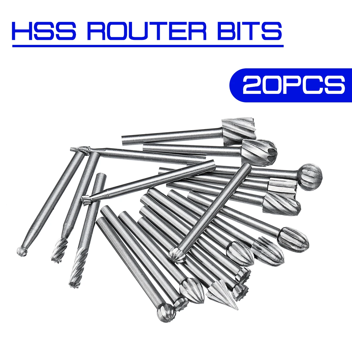 

20Pcs HSS 3mm Routing Router Bits Rotary Carving Carved Knife Rotary Tools Cutter Tool Engraving Wood Working Used for Dremel