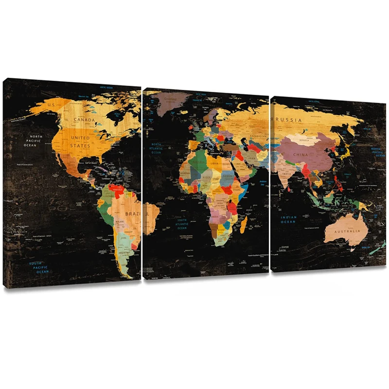 

3 Pieces World Map 5d diy diamond painting mosaic diamond embroidery Full square Round drill office decor,Triptych,WW308