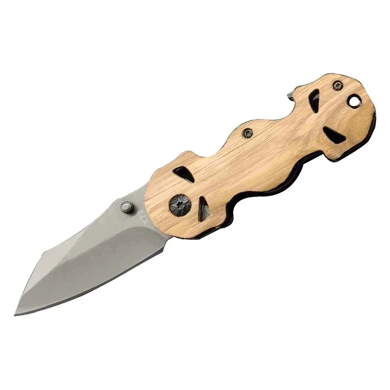 

Exquisite Titanium-plated Wooden Handle Multifunctional Camping Outdoor Knife Folding Knife Mini Tool Folding Knife Bead Chain