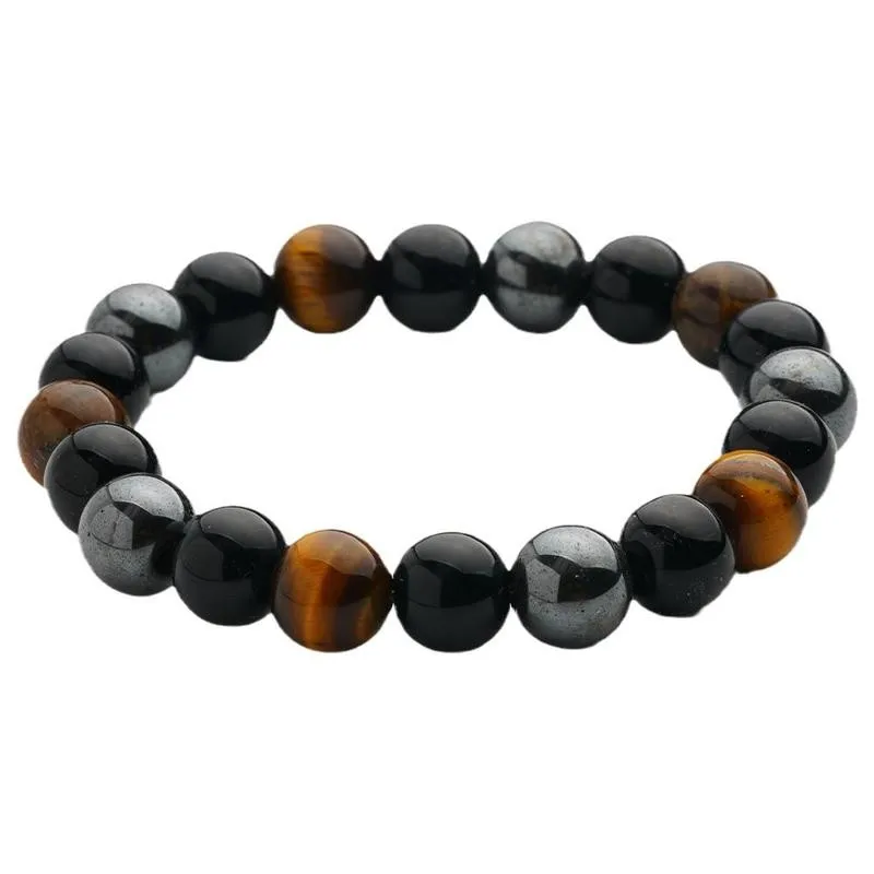 Браслет из натурального камня тройная защита гематит и черный обсидиан - купить