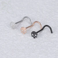 zs 1 pc punk skull crystal nose rings with cz womens star bent septum piercing surgical steel hook nostril piercings jewelries